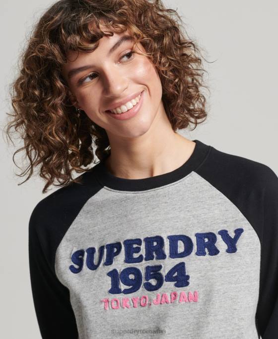 Superdry top cu mânecă lungă raglan cu logo vintage îmbrăcăminte gri femei JX0Z2136