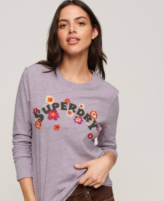 Superdry top cu mânecă lungă vintage nostalgia îmbrăcăminte Violet femei JX0Z2885