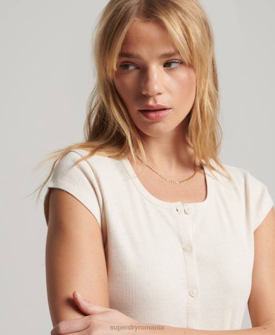 Superdry top cu mânecă scurtă cu nasturi îmbrăcăminte bej femei JX0Z2077