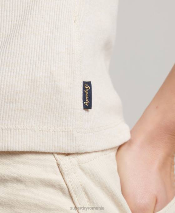 Superdry top cu mânecă scurtă cu nasturi îmbrăcăminte bej femei JX0Z2077