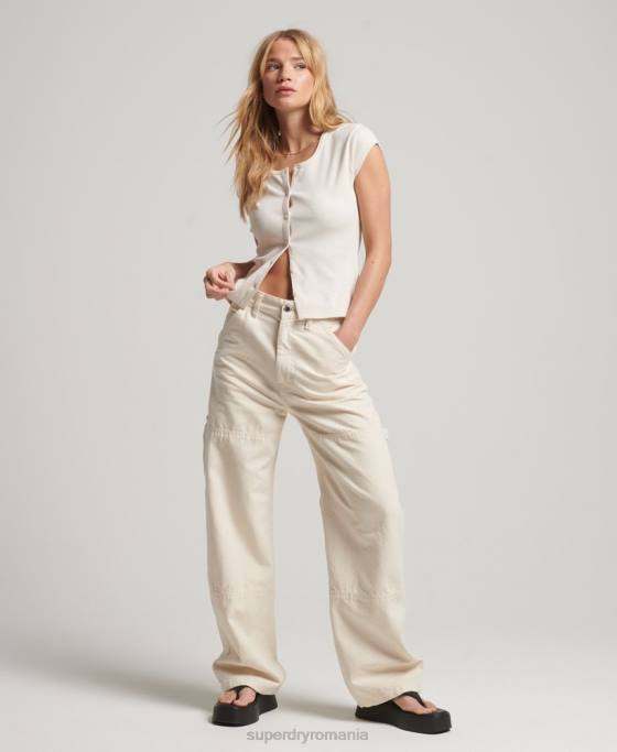 Superdry top cu mânecă scurtă cu nasturi îmbrăcăminte bej femei JX0Z2077