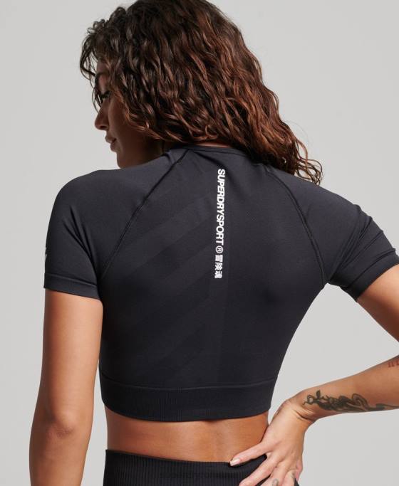 Superdry top cu mânecă scurtă fără cusături îmbrăcăminte negru femei JX0Z2908