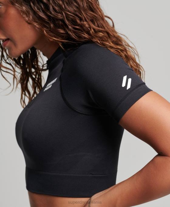 Superdry top cu mânecă scurtă fără cusături îmbrăcăminte negru femei JX0Z2908