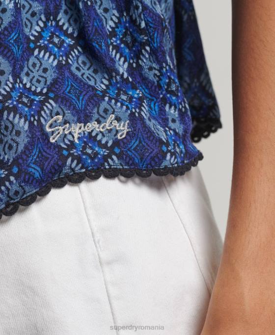 Superdry top cu trepte îmbrăcăminte albastru femei JX0Z2888