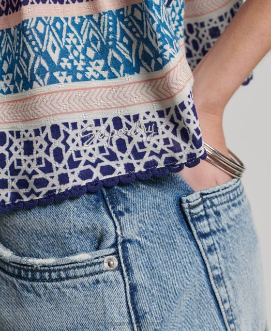 Superdry top cu trepte îmbrăcăminte albastru femei JX0Z2999