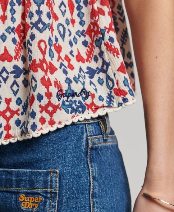 Superdry top cu trepte îmbrăcăminte roșu femei JX0Z3013