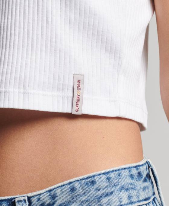 Superdry top cu vestă crop vintage din bumbac organic îmbrăcăminte alb femei JX0Z6699