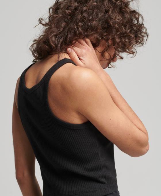 Superdry top cu vestă crop vintage din bumbac organic îmbrăcăminte negru femei JX0Z6698