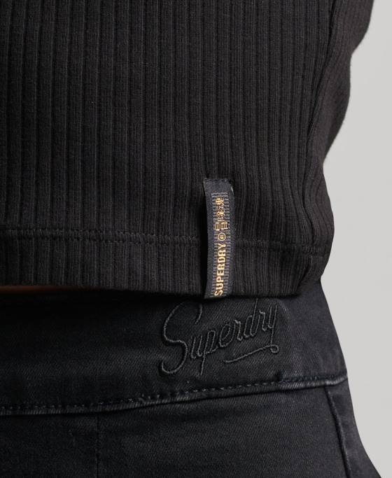 Superdry top cu vestă crop vintage din bumbac organic îmbrăcăminte negru femei JX0Z6698