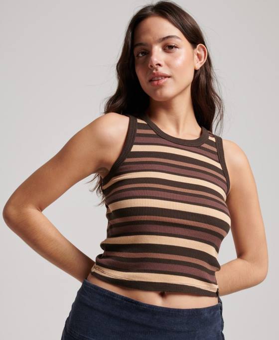 Superdry top cu vestă decupată cu bandă îmbrăcăminte maro femei JX0Z6715