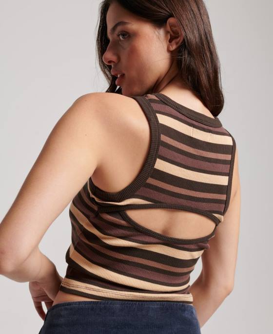 Superdry top cu vestă decupată cu bandă îmbrăcăminte maro femei JX0Z6715