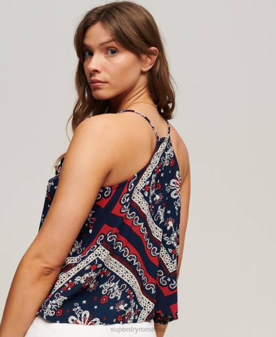 Superdry top cu volane imprimat îmbrăcăminte albastru femei JX0Z2111