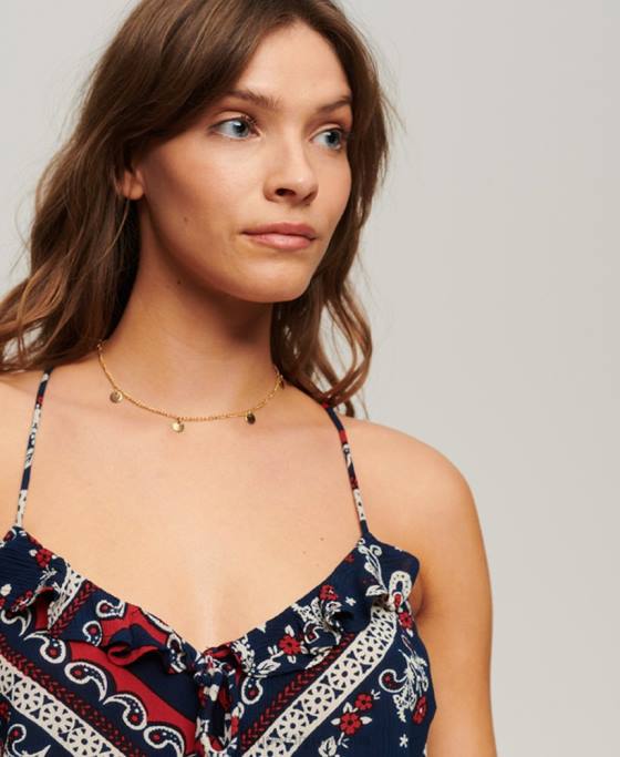 Superdry top cu volane imprimat îmbrăcăminte albastru femei JX0Z2111