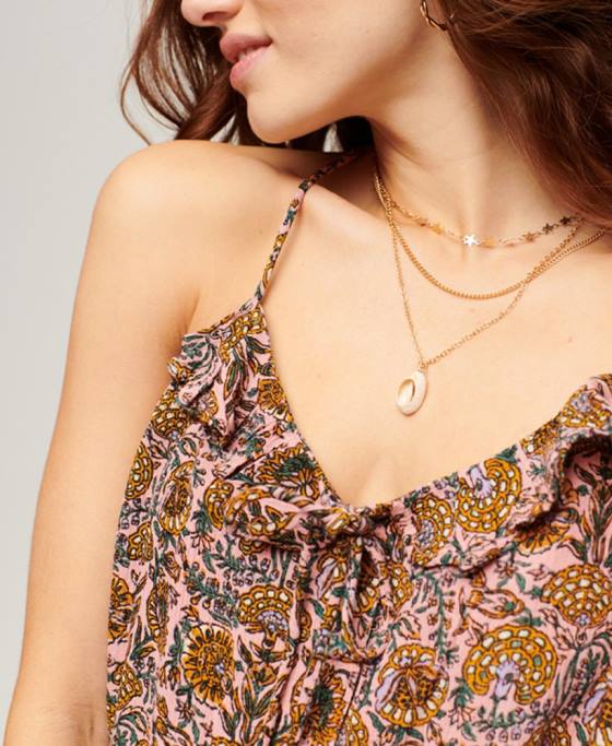 Superdry top cu volane imprimat îmbrăcăminte roz femei JX0Z2133