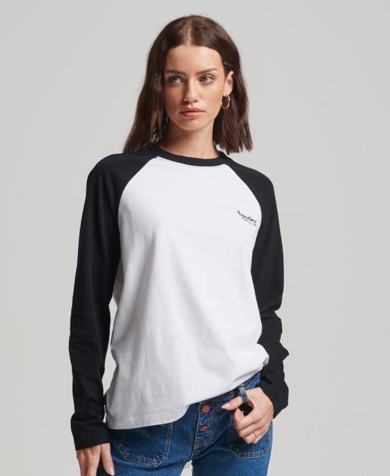 Superdry top de baseball cu logo vintage din bumbac organic îmbrăcăminte alb femei JX0Z2974