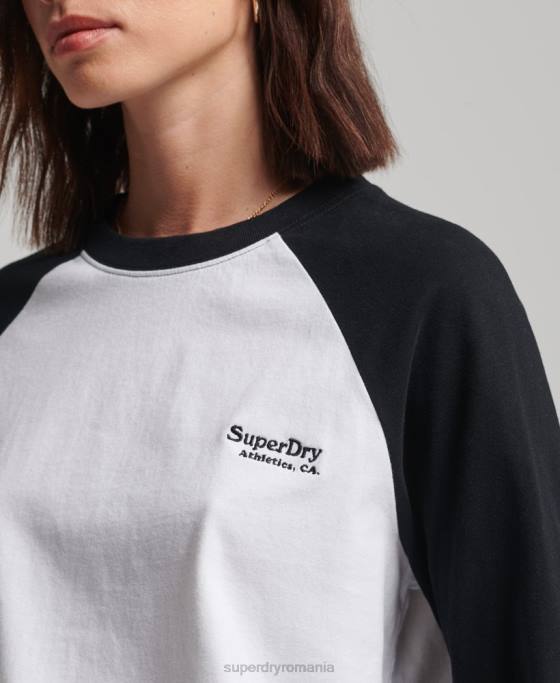 Superdry top de baseball cu logo vintage din bumbac organic îmbrăcăminte alb femei JX0Z2974