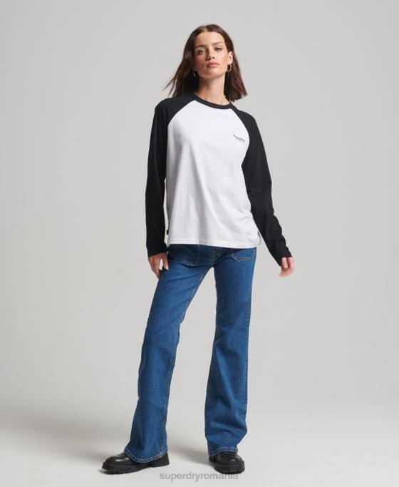 Superdry top de baseball cu logo vintage din bumbac organic îmbrăcăminte alb femei JX0Z2974