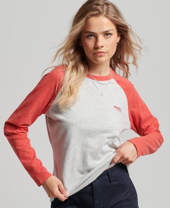 Superdry top de baseball cu logo vintage din bumbac organic îmbrăcăminte gri deschis femei JX0Z2907