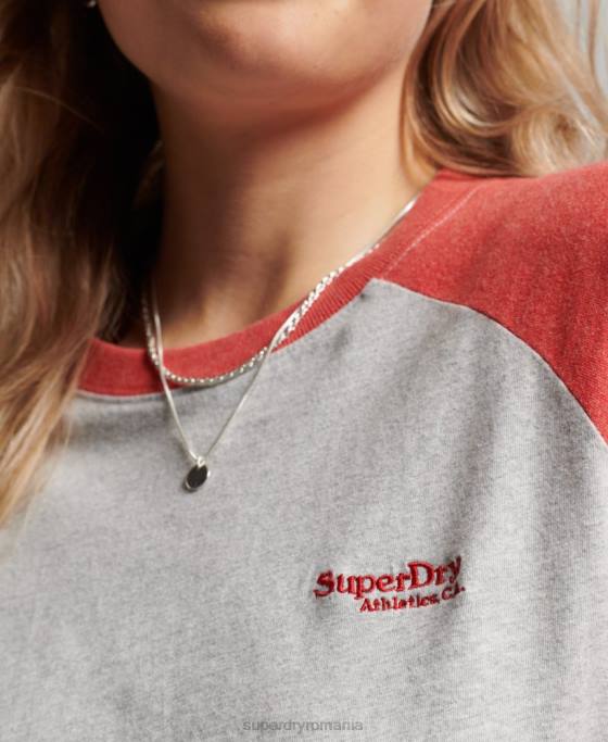 Superdry top de baseball cu logo vintage din bumbac organic îmbrăcăminte gri deschis femei JX0Z2907