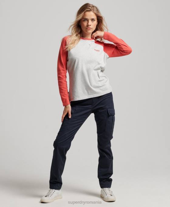 Superdry top de baseball cu logo vintage din bumbac organic îmbrăcăminte gri deschis femei JX0Z2907