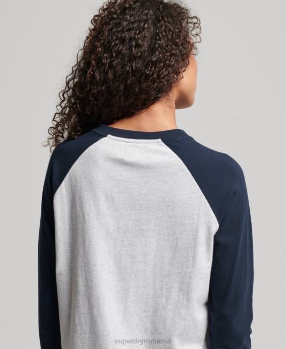 Superdry top de baseball cu logo vintage din bumbac organic îmbrăcăminte gri femei JX0Z2899