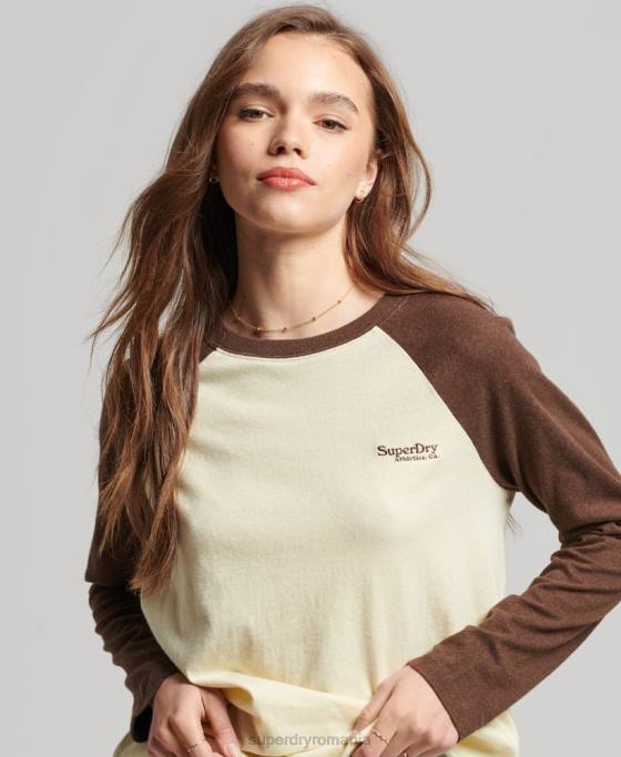 Superdry top de baseball cu logo vintage din bumbac organic îmbrăcăminte maro femei JX0Z3003