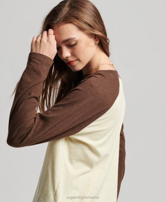 Superdry top de baseball cu logo vintage din bumbac organic îmbrăcăminte maro femei JX0Z3003