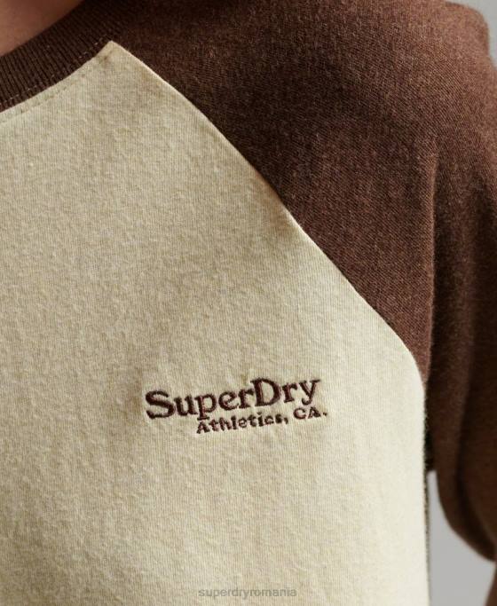 Superdry top de baseball cu logo vintage din bumbac organic îmbrăcăminte maro femei JX0Z3003