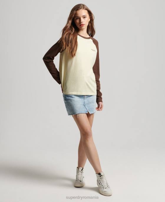 Superdry top de baseball cu logo vintage din bumbac organic îmbrăcăminte maro femei JX0Z3003