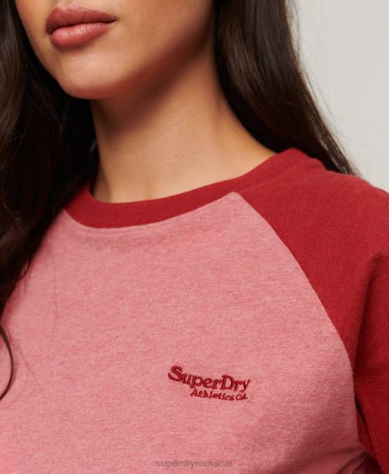 Superdry top de baseball cu logo vintage din bumbac organic îmbrăcăminte roz femei JX0Z2905