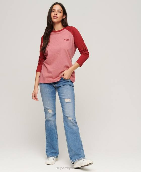 Superdry top de baseball cu logo vintage din bumbac organic îmbrăcăminte roz femei JX0Z2905