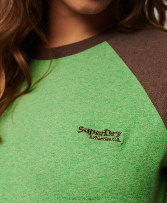 Superdry top de baseball cu logo vintage din bumbac organic îmbrăcăminte verde femei JX0Z2198