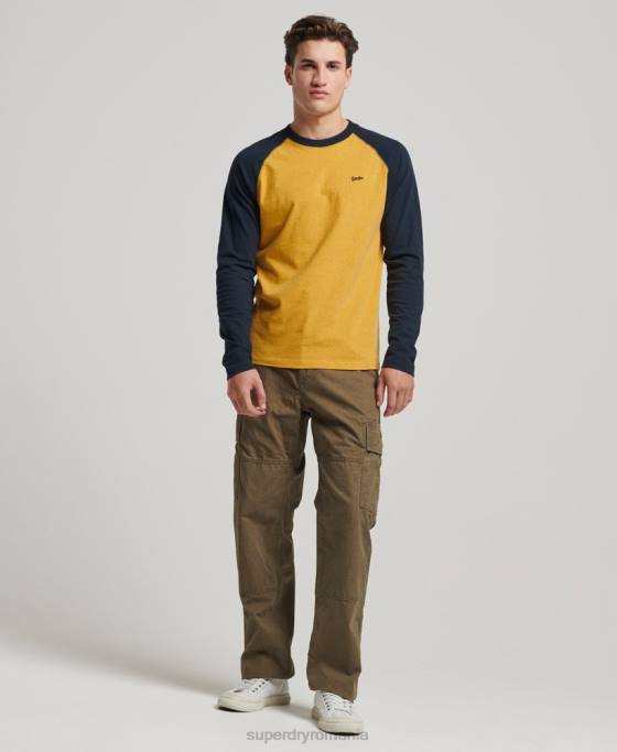Superdry top de baseball cu mâneci lungi din bumbac organic îmbrăcăminte galben bărbați JX0Z1484