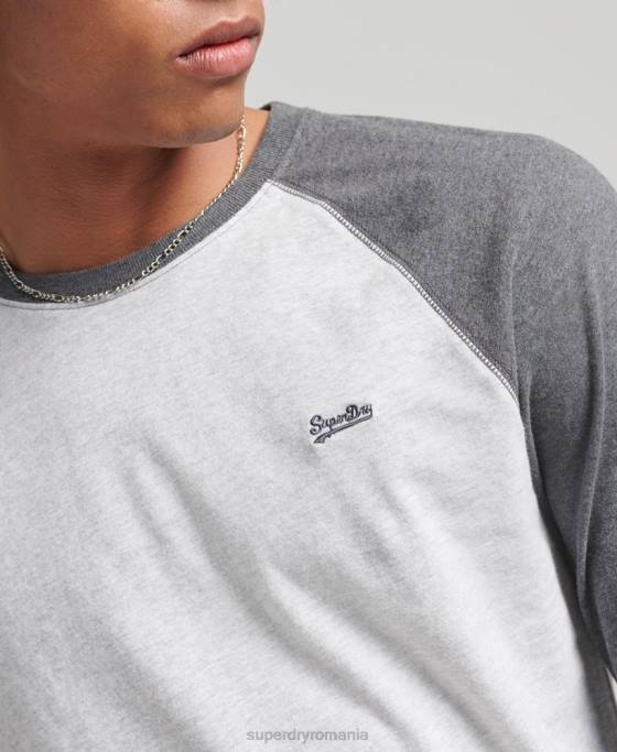 Superdry top de baseball cu mâneci lungi din bumbac organic îmbrăcăminte gri bărbați JX0Z6505