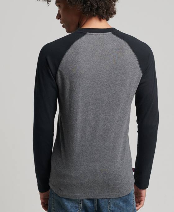 Superdry top de baseball cu mâneci lungi din bumbac organic îmbrăcăminte gri inchis bărbați JX0Z1505
