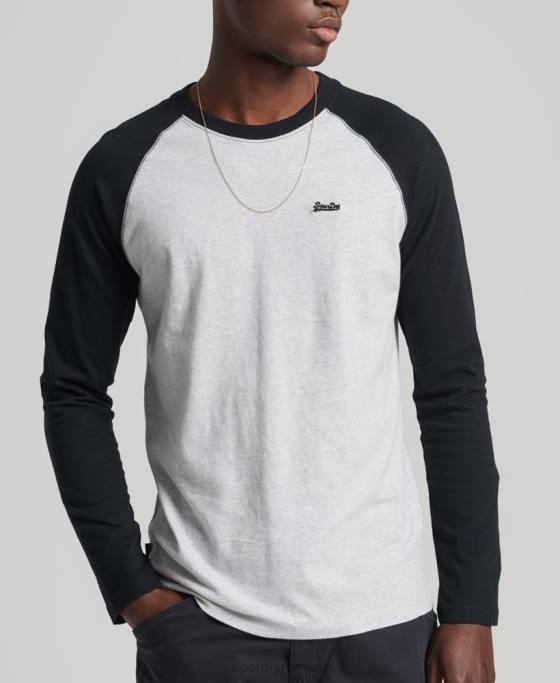 Superdry top de baseball cu mâneci lungi din bumbac organic îmbrăcăminte gri inchis bărbați JX0Z1550