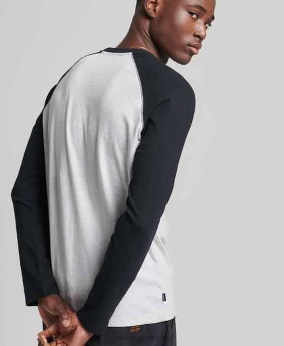 Superdry top de baseball cu mâneci lungi din bumbac organic îmbrăcăminte gri inchis bărbați JX0Z1550