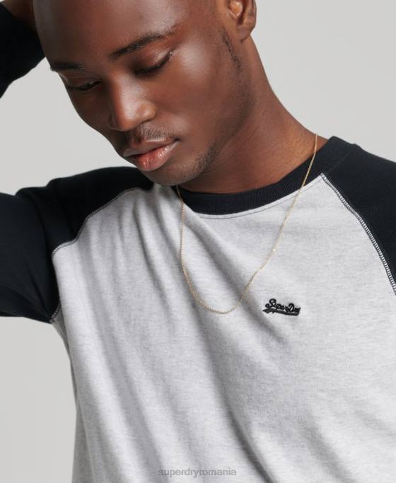 Superdry top de baseball cu mâneci lungi din bumbac organic îmbrăcăminte gri inchis bărbați JX0Z1550