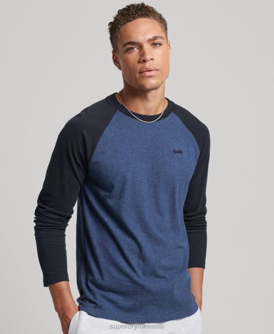 Superdry top de baseball cu mâneci lungi din bumbac organic îmbrăcăminte marina bărbați JX0Z6446