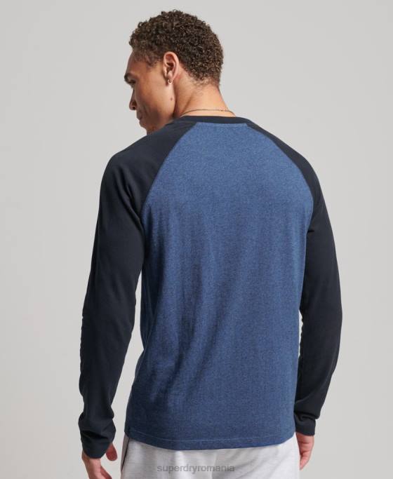 Superdry top de baseball cu mâneci lungi din bumbac organic îmbrăcăminte marina bărbați JX0Z6446