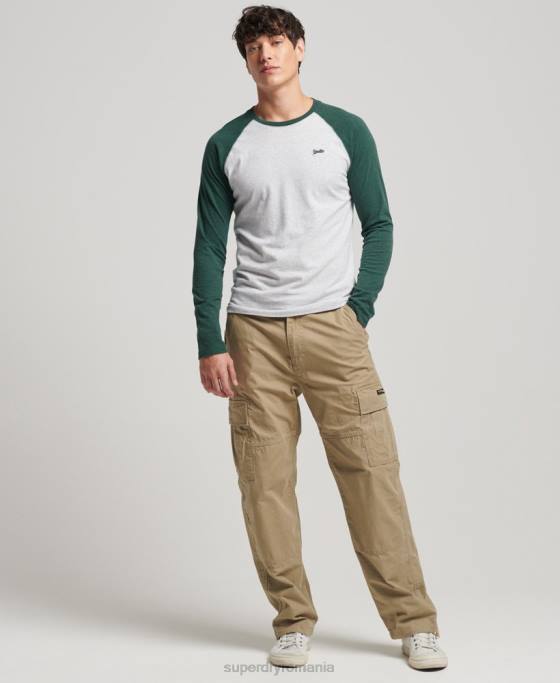 Superdry top de baseball cu mâneci lungi din bumbac organic îmbrăcăminte verde bărbați JX0Z1464