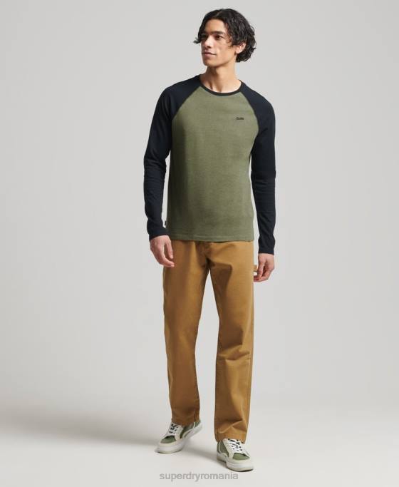 Superdry top de baseball cu mâneci lungi din bumbac organic îmbrăcăminte verde bărbați JX0Z1557