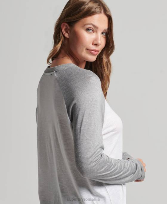Superdry top de baseball cu mânecă lungă îmbrăcăminte gri femei JX0Z6514