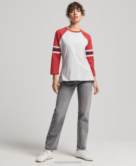 Superdry top de baseball vintage din bumbac organic cu jumătate de mânecă îmbrăcăminte gri femei JX0Z6646