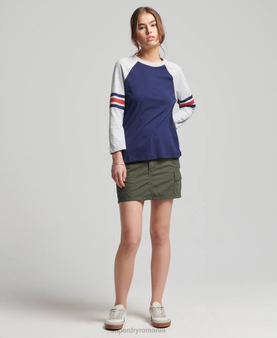 Superdry top de baseball vintage din bumbac organic cu jumătate de mânecă îmbrăcăminte marina femei JX0Z6575