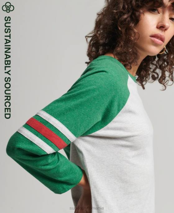 Superdry top de baseball vintage din bumbac organic cu jumătate de mânecă îmbrăcăminte verde femei JX0Z6555