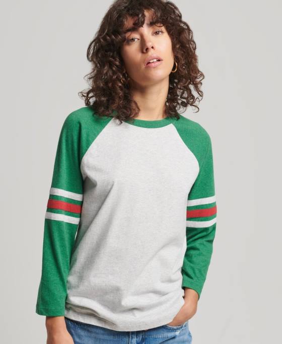 Superdry top de baseball vintage din bumbac organic cu jumătate de mânecă îmbrăcăminte verde femei JX0Z6555