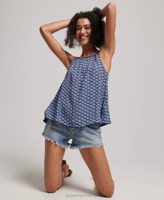 Superdry top de plajă cu halter îmbrăcăminte albastru femei JX0Z2052