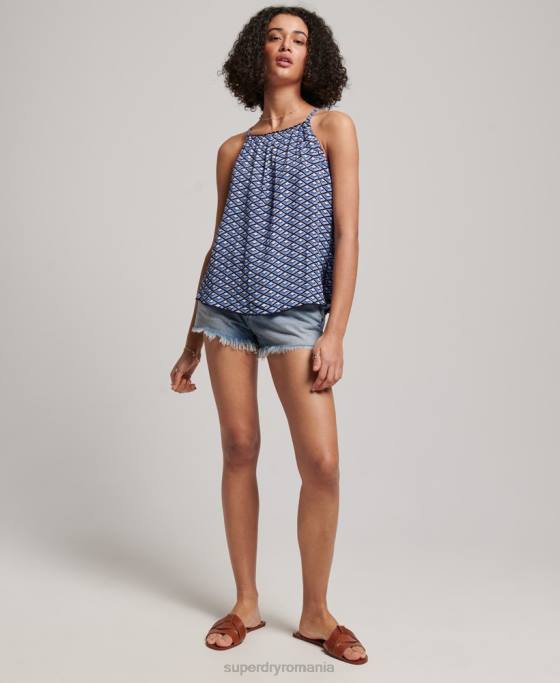 Superdry top de plajă cu halter îmbrăcăminte albastru femei JX0Z2052