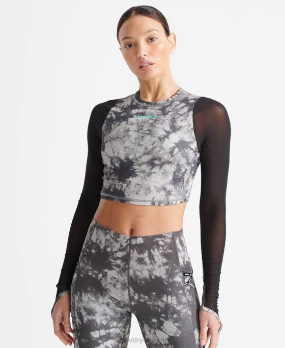 Superdry top decupat cu mânecă lungă din plasă îmbrăcăminte gri femei JX0Z4205